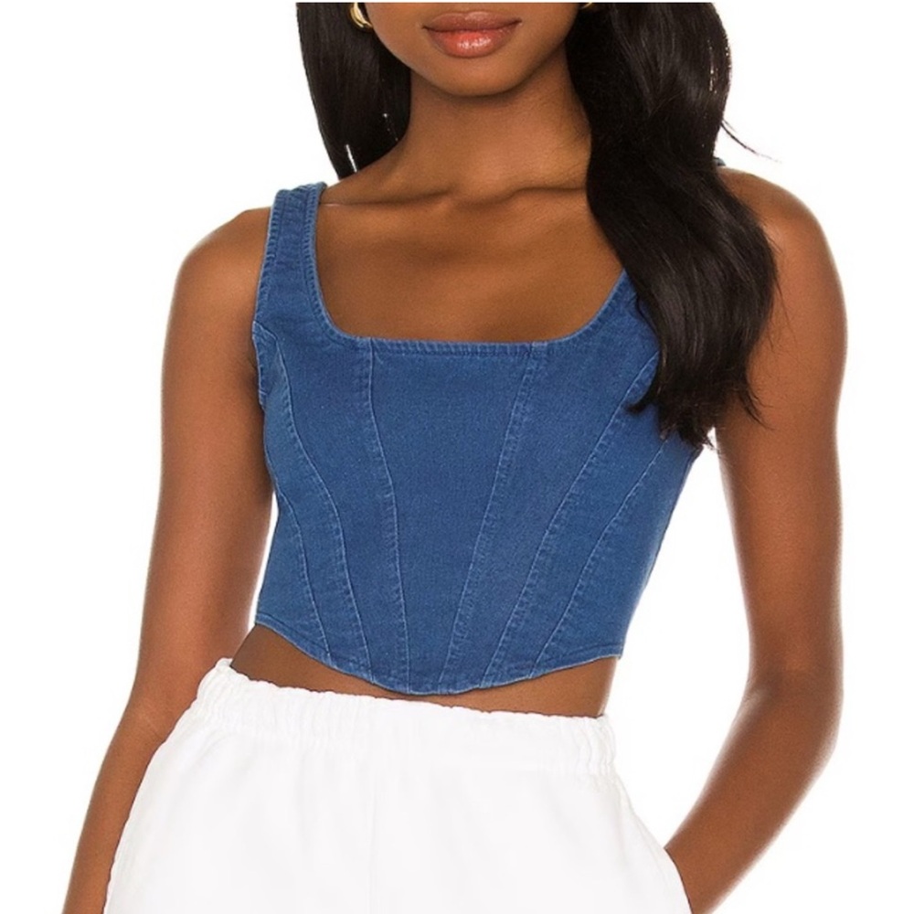 Superdown Blue Denim Women's Square neck Crop Top